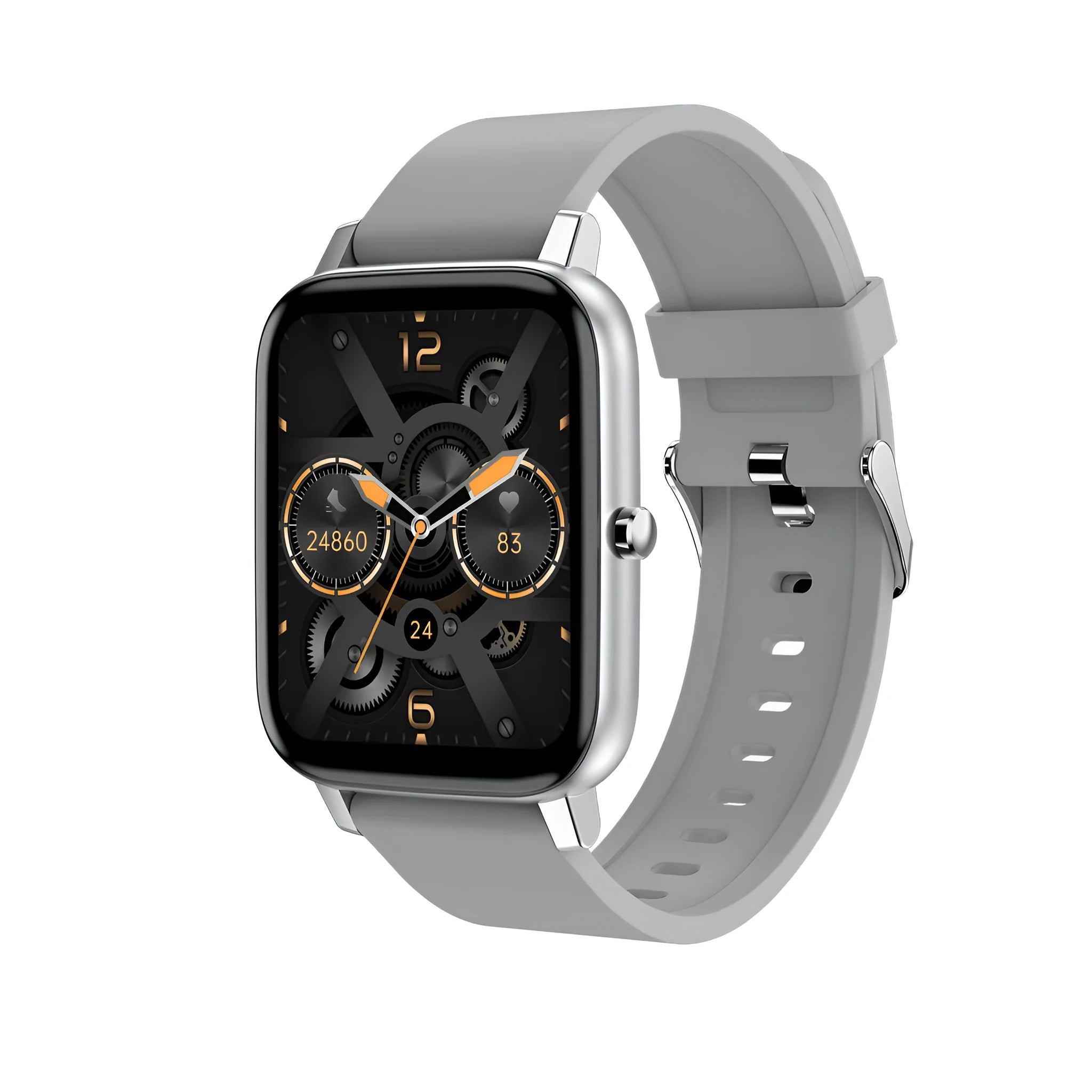 H80 sports smart watch with ECG monitoring on a wrist, showing its 1.69-inch screen and silicone strap.