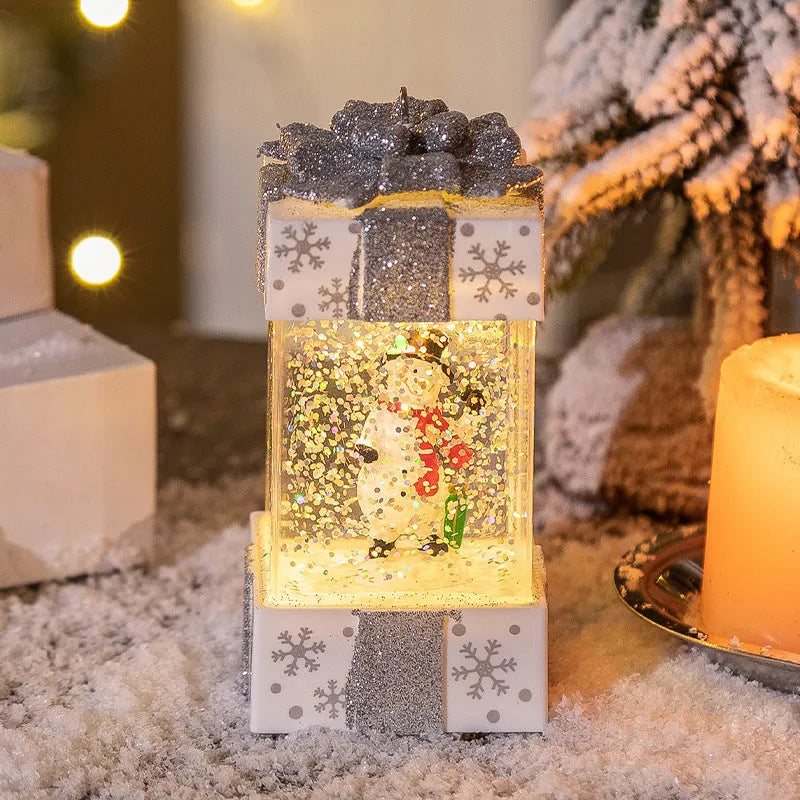 Christmas decoration crystal ball light with red gift box inside, 5.5cm plastic battery operated