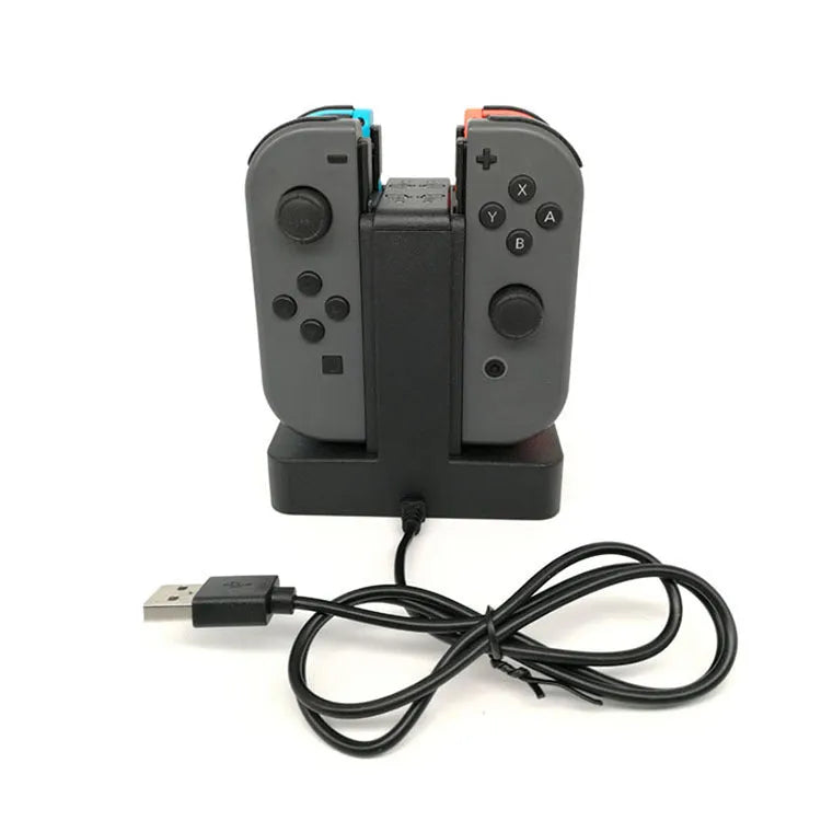 Black dual controller charging cradle with USB interface for left and right game handles