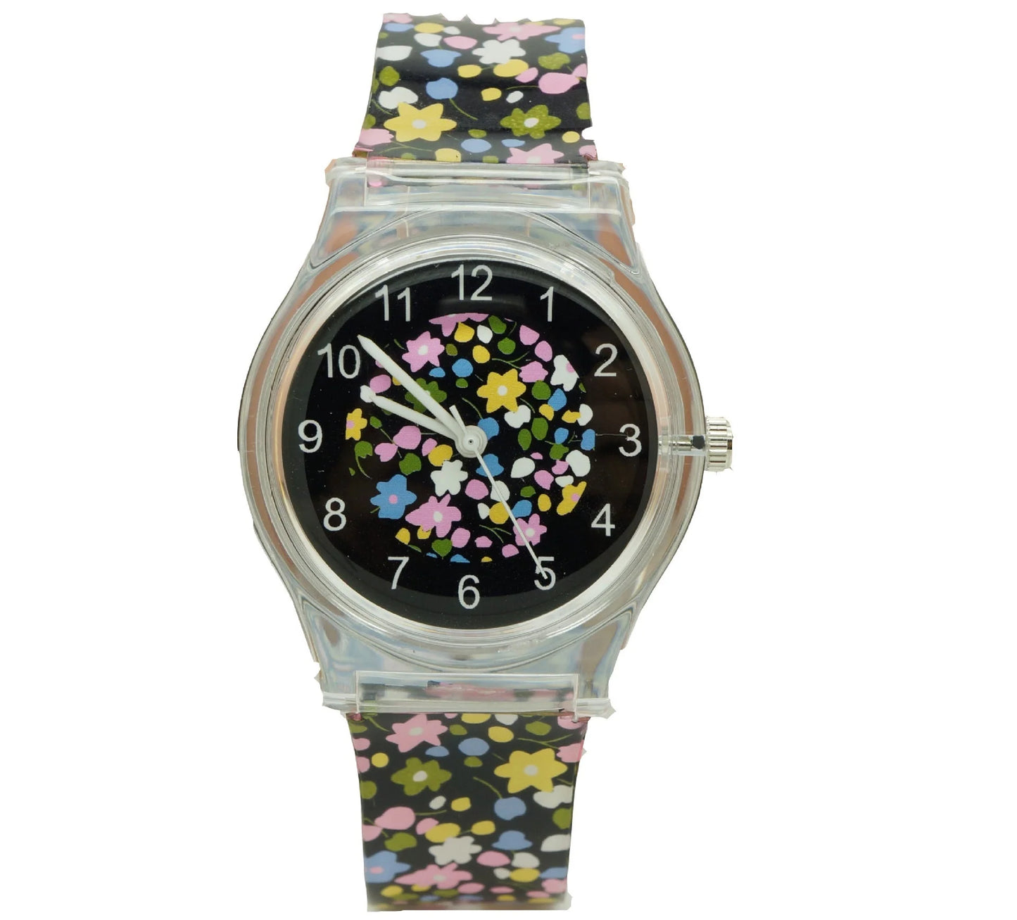 Floral quartz watch for children with Korean style and PVC strap