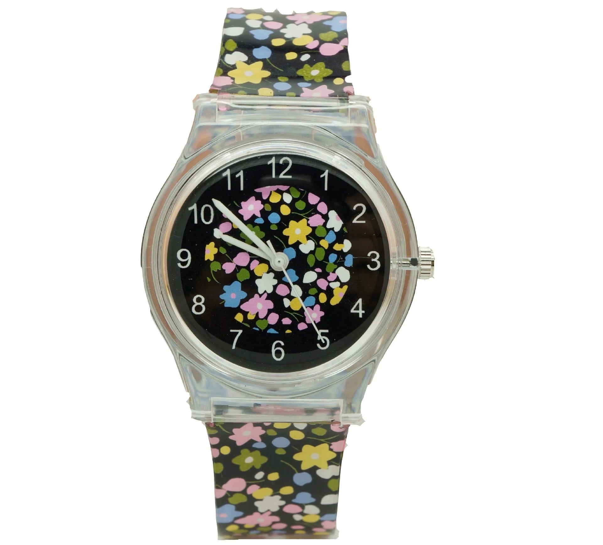 Floral quartz watch for children with Korean style and PVC strap