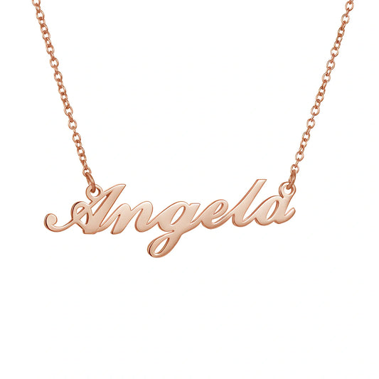 Custom name pendant necklace in titanium steel with 925 silver plating, rose gold chain 45cm length