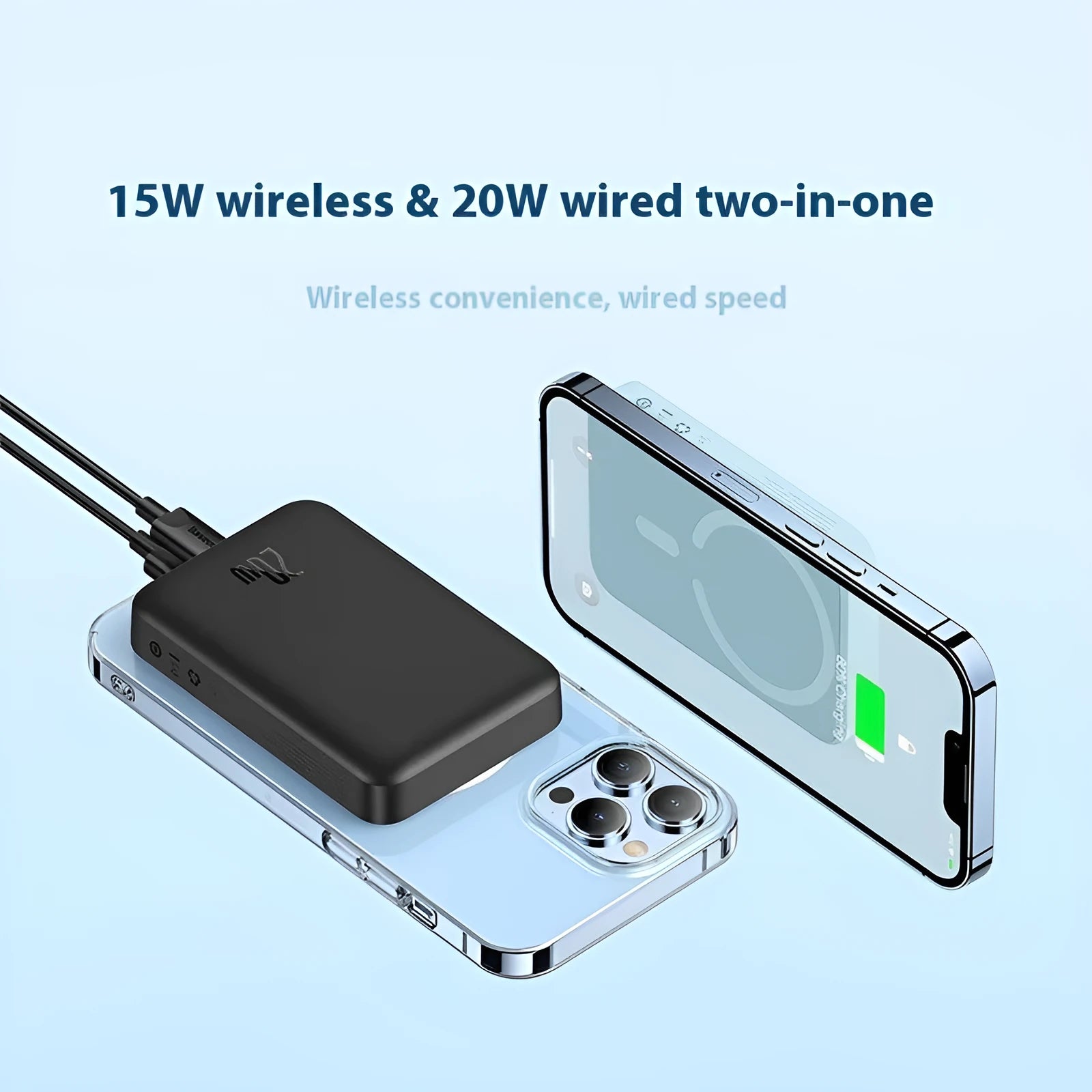 Magnetic wireless fast charging power bank in five colours showing compact rectangular design with silicone texture
