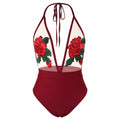 Embroidered halter sexy lingerie siamese bikini in polyester fabric women's swimwear set