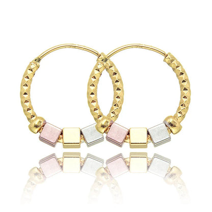 Hollow rosette earrings with gold contrast hoops, geometric copper jewellery