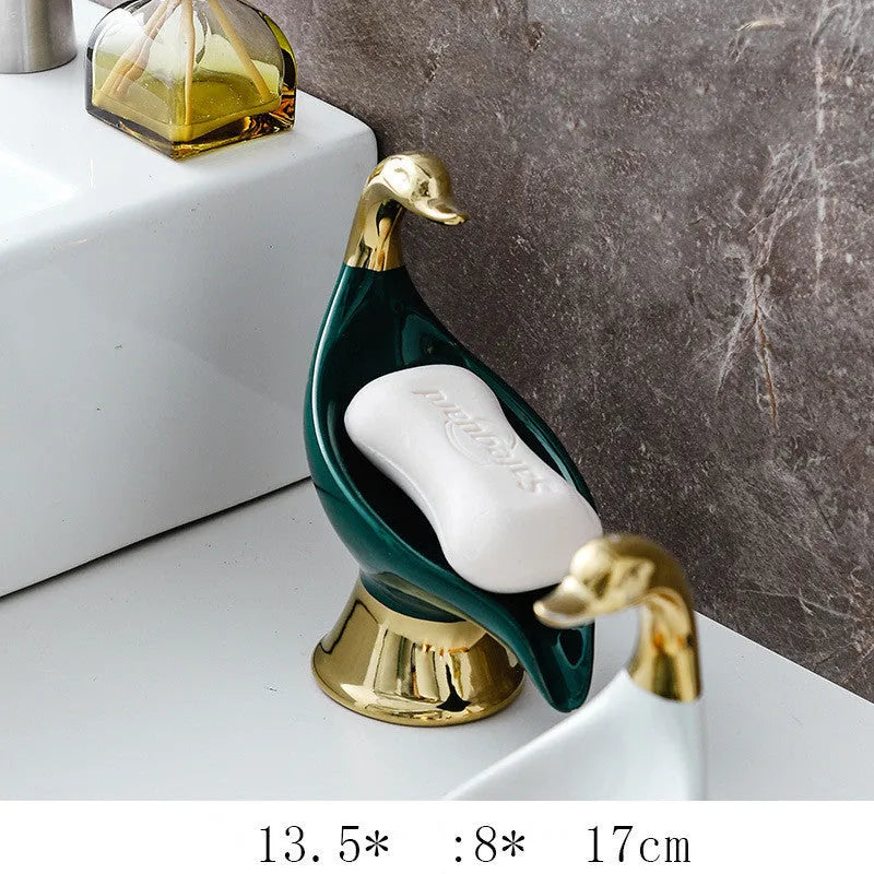 Creative ceramic swan soap dish with lid in white colour for bathroom countertop