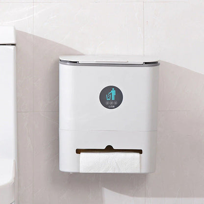 Stylish hanging bin for kitchens with sliding lid and durable plastic construction