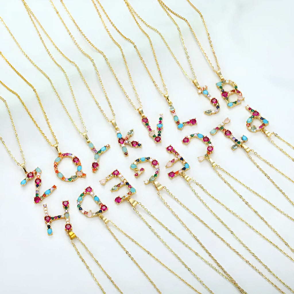 Copper micro-set zirconium letter initial pendant necklace on chain, light luxury style