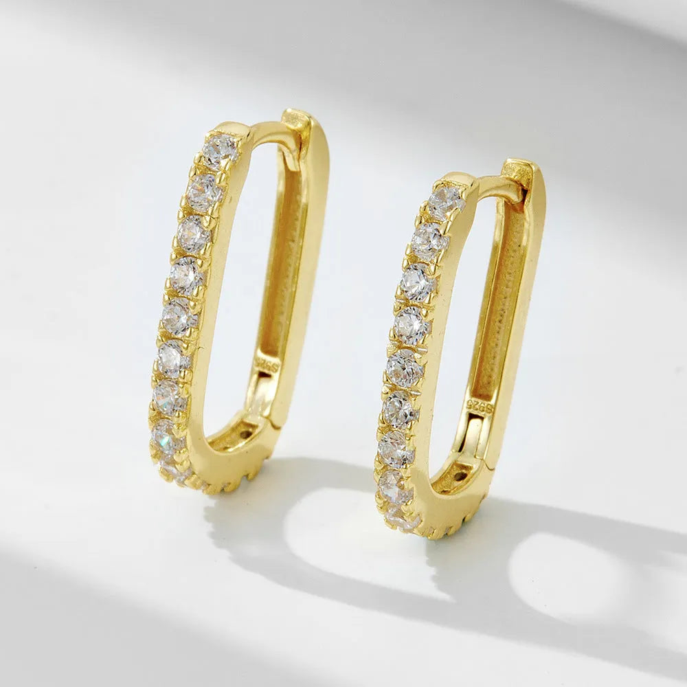 Sterling silver oval zircon ear clip earrings with gold plating options