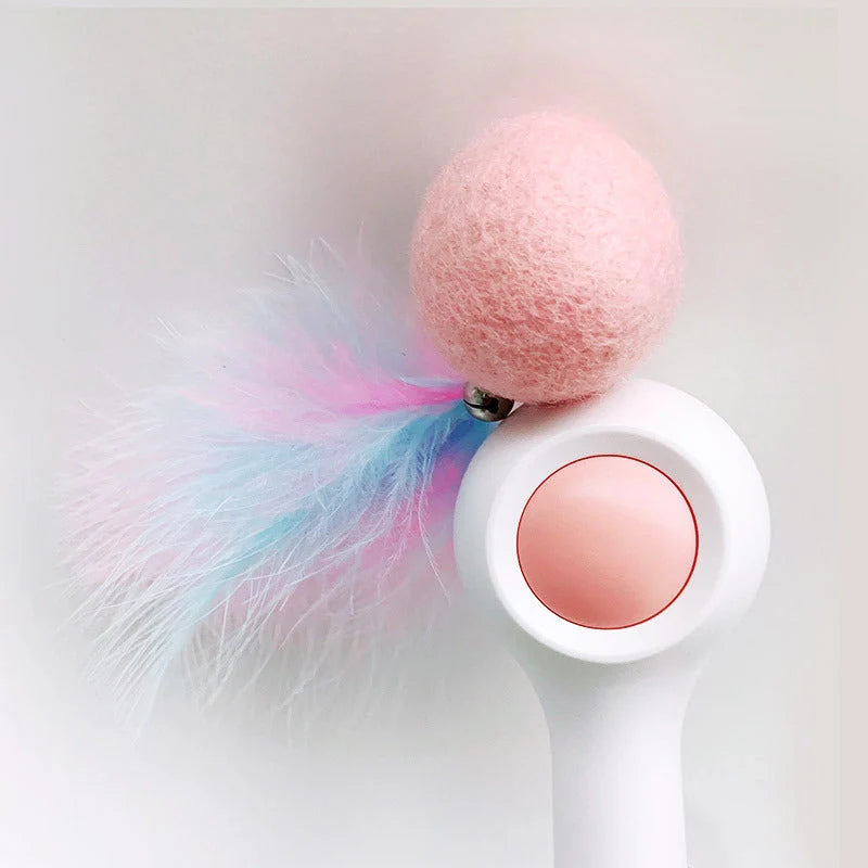 Gravity funny cat stick toy with pink wool ball for cats