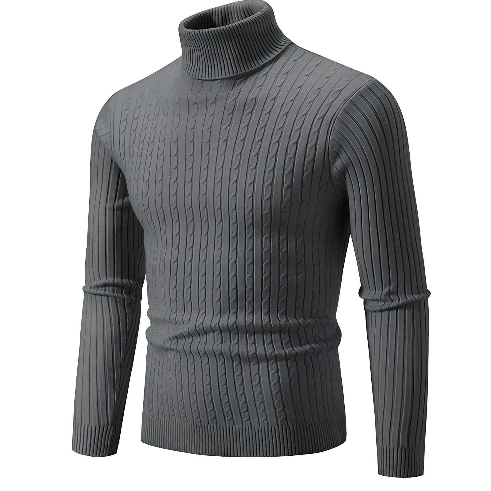 Slim-fit men's knitted turtleneck sweater in navy blue, high collar, long sleeves 58 cm, bust 104 cm for XL size