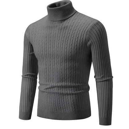 Slim-fit men's knitted turtleneck sweater in navy blue, high collar, long sleeves 58 cm, bust 104 cm for XL size