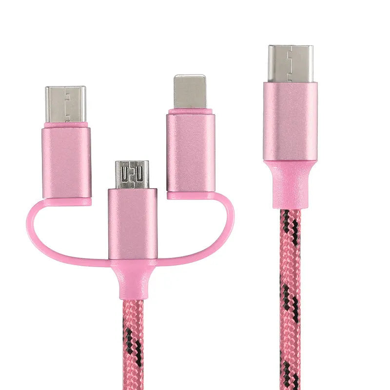 Universal three-in-one data cable, 1m length, combining Mini USB 8PIN Micro USB Type-C interfaces, available in grey, gold, red, rose gold