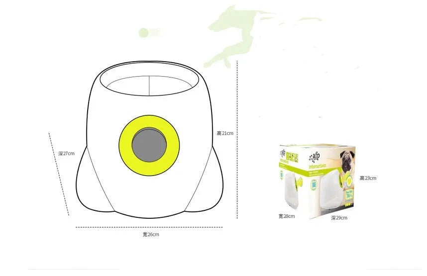 Yellow automatic dog ball launcher with three launch distances, ABS material, 30cm size