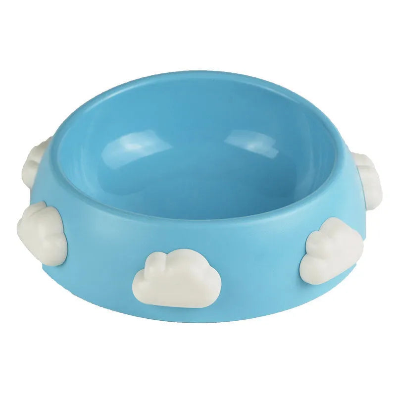 Anti-skid plastic dog bowl in blue sky and white clouds colour for non-slip feeding