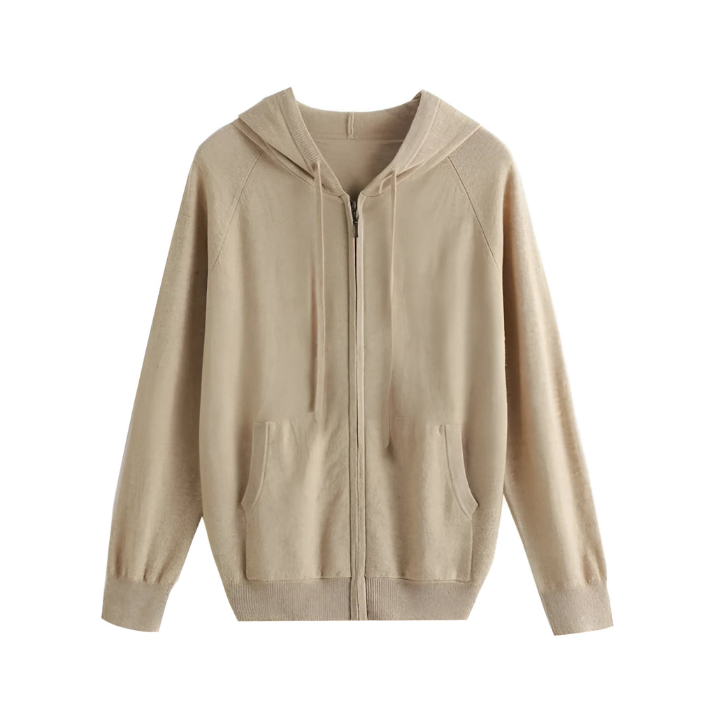Men's solid colour hooded cashmere cardigan with full-length zip in regular fit