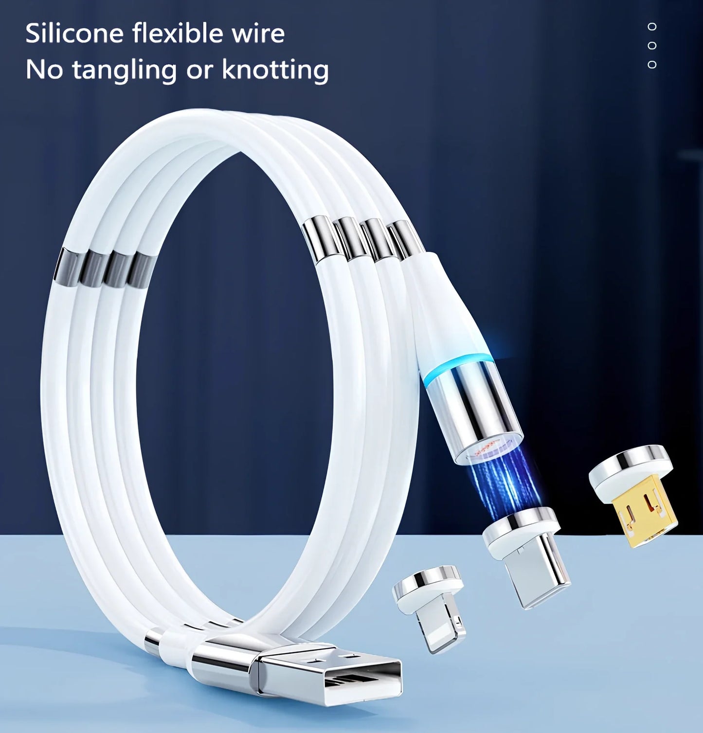 Black 3A magnetic fast charging data cable with Type-C and Apple heads, 1.8m length for iPhone and Android