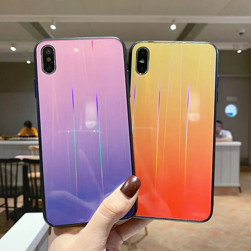 Gradient glass phone case with starry sky pattern fitted to a Huawei smartphone