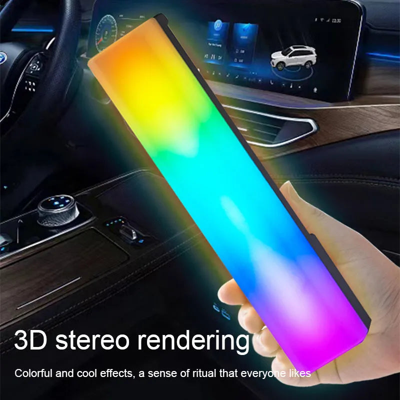 3D RGB voice-activated ambience lamp in black or white on a gaming desk.