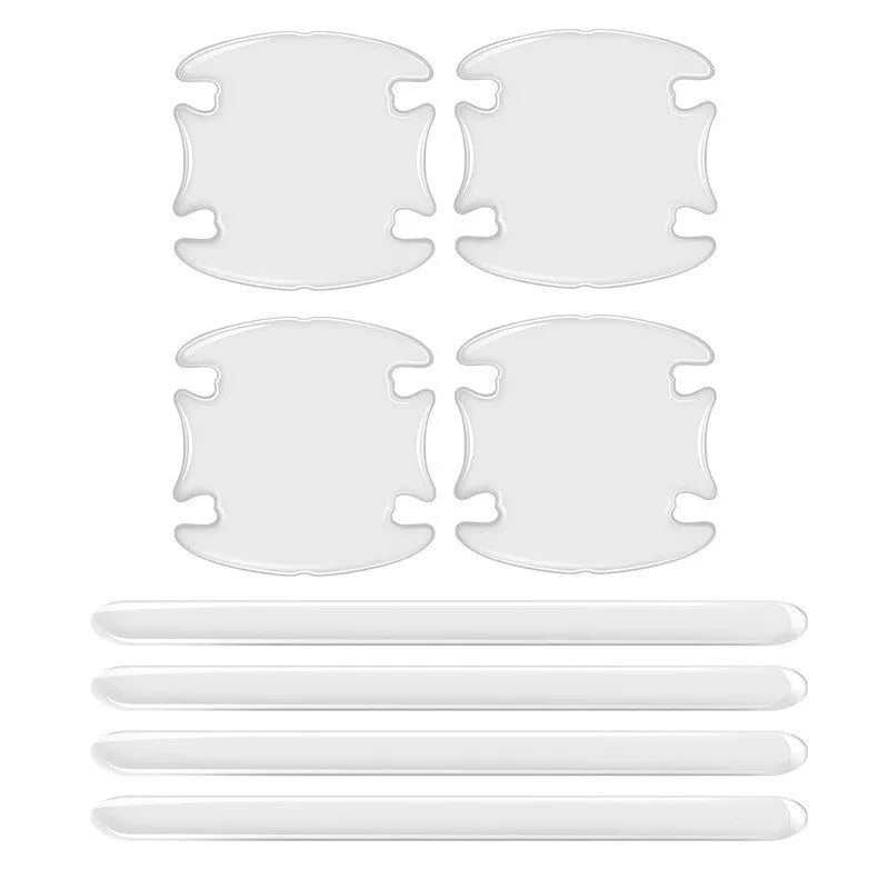 Transparent 3D car door handle scratch protection stickers, set of four pieces.