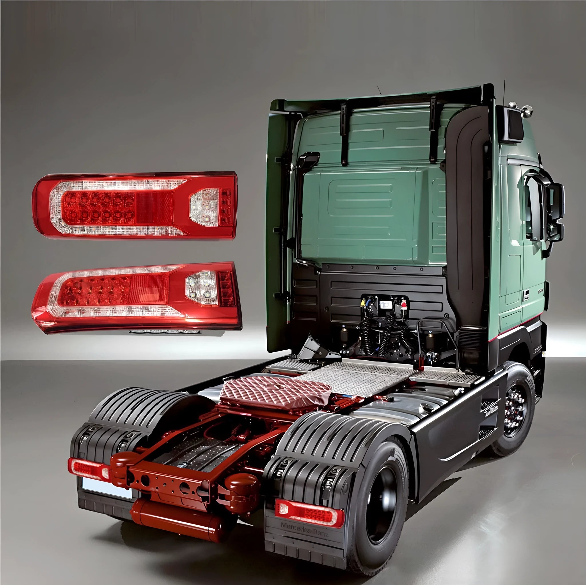 Mercedes-Benz MP4 MP5 heavy truck LED running water rear lamp assembly with white reverse light.