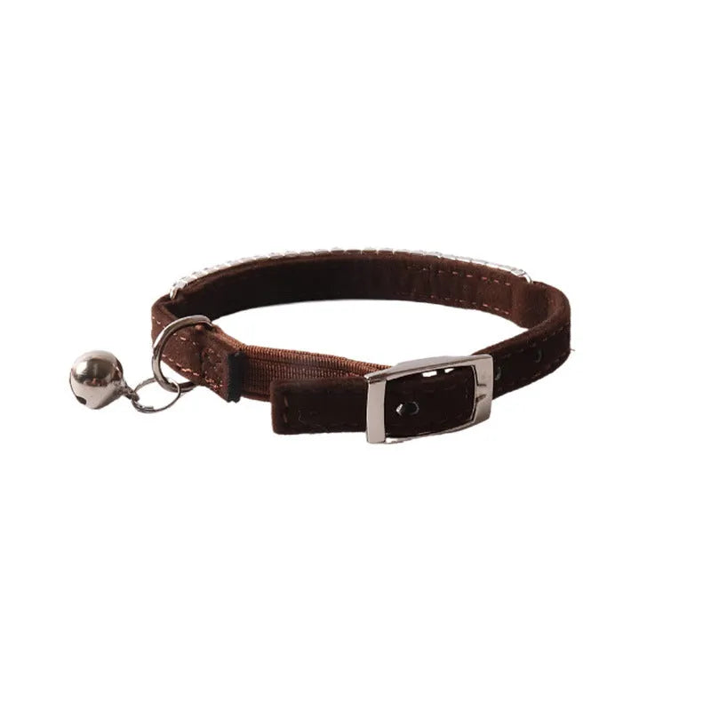 Colourful flannel flocking cat collar with elastic buckle shown in multiple colour options