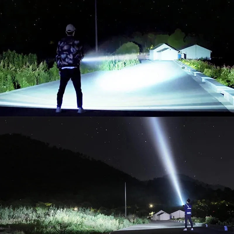 Rechargeable super bright LED flashlight with focusing beam and aluminum alloy body