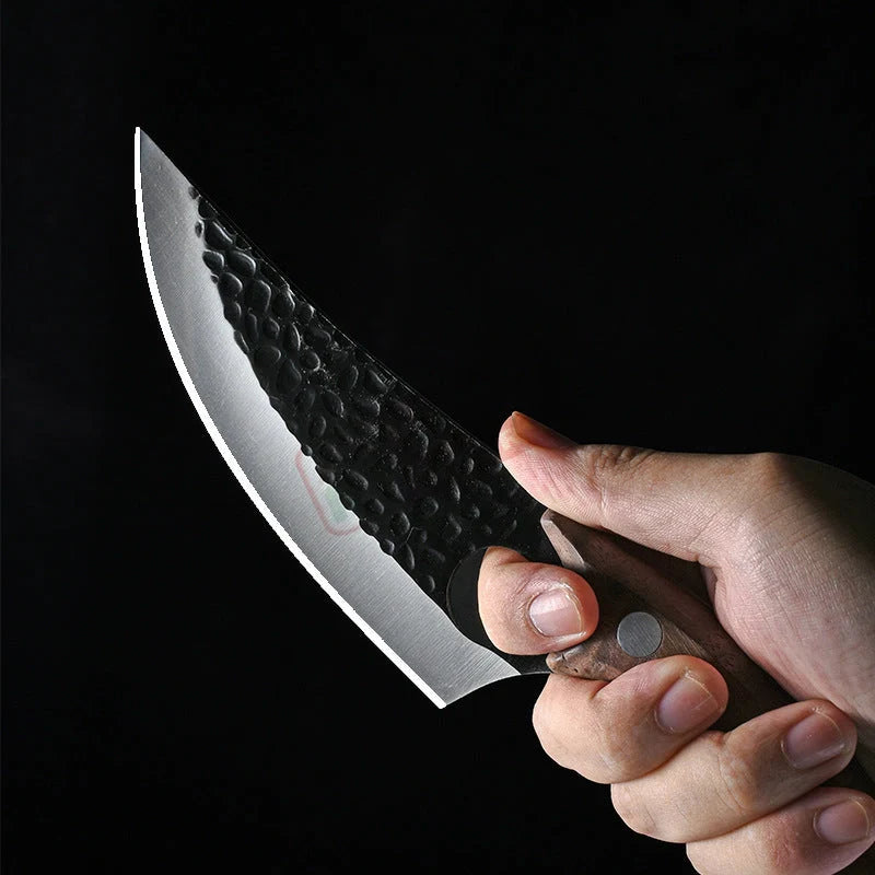 Hand-forged boning knife with walnut handle for precise meat cutting