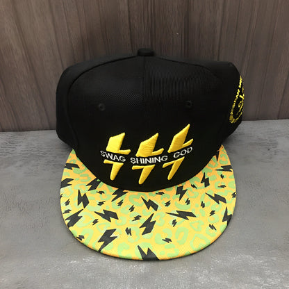 Korean-style baseball cap with satin weave striped pattern and adjustable back strap