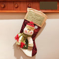 Handmade red and white Christmas stocking with 3D applique snowman design and a sturdy hanging loop.
