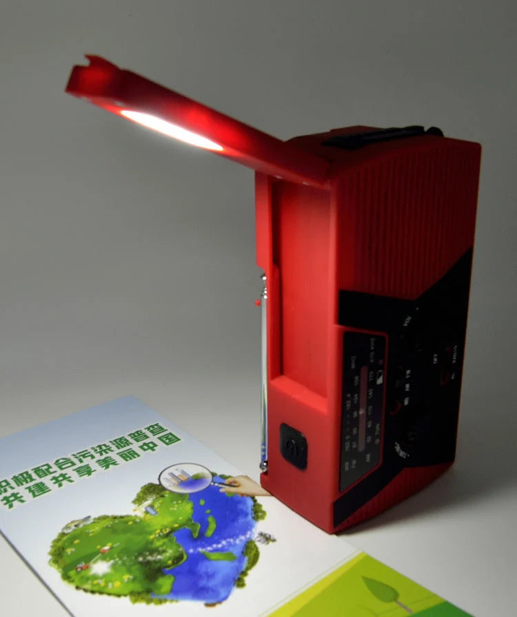 5 in 1 Outdoor Portable Solar Crank AM FM Radio with emergency power bank and flashlight