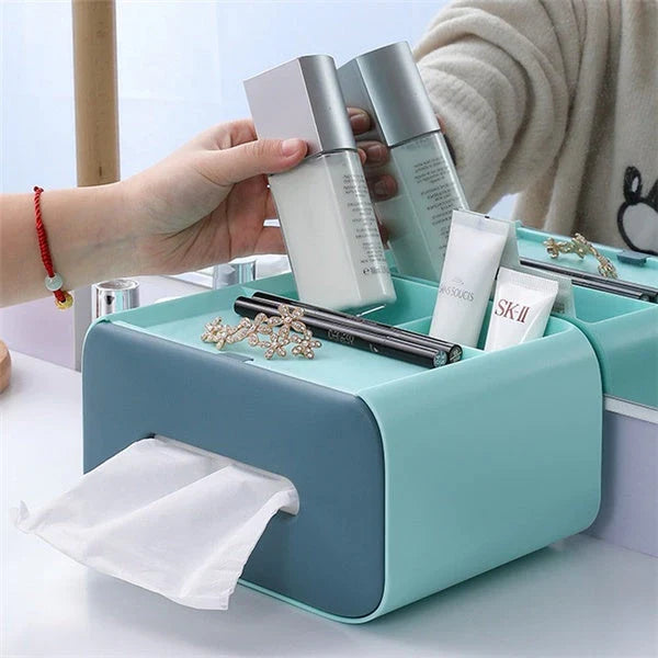 Stylish Tissue Box with Hidden Storage - a multifunctional desktop organizer with tissue dispenser and hidden compartment for small items