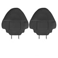 Black leather motorcycle seat anti kick pads showing dimensions and single pocket design