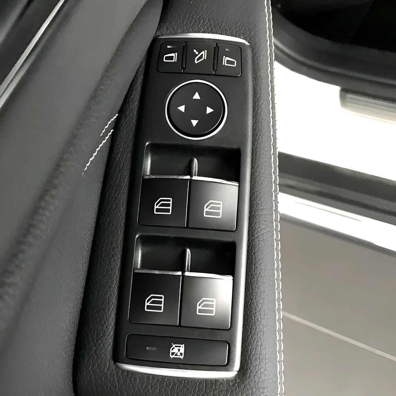 Black glitter decorative sticker for a car window switch button on a white background.