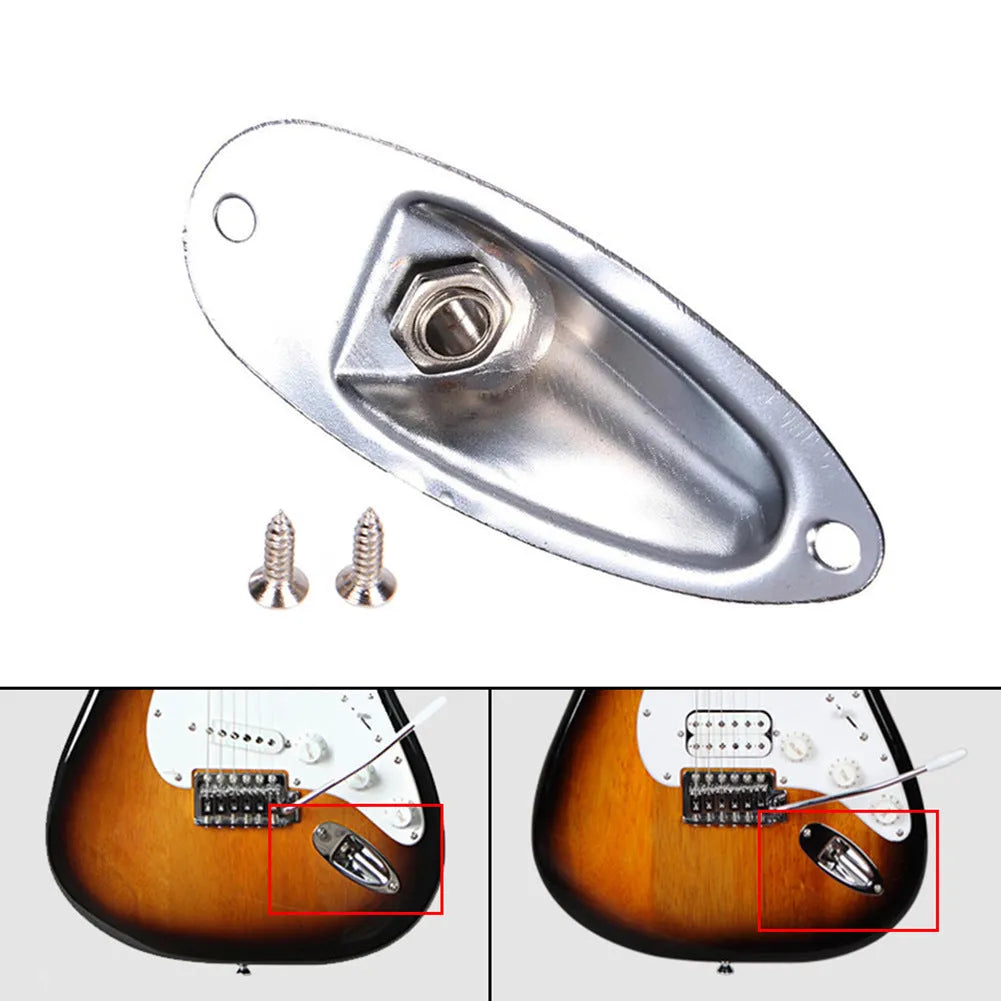 Black and silver alloy ST boat socket for electric guitar and bass input jack.