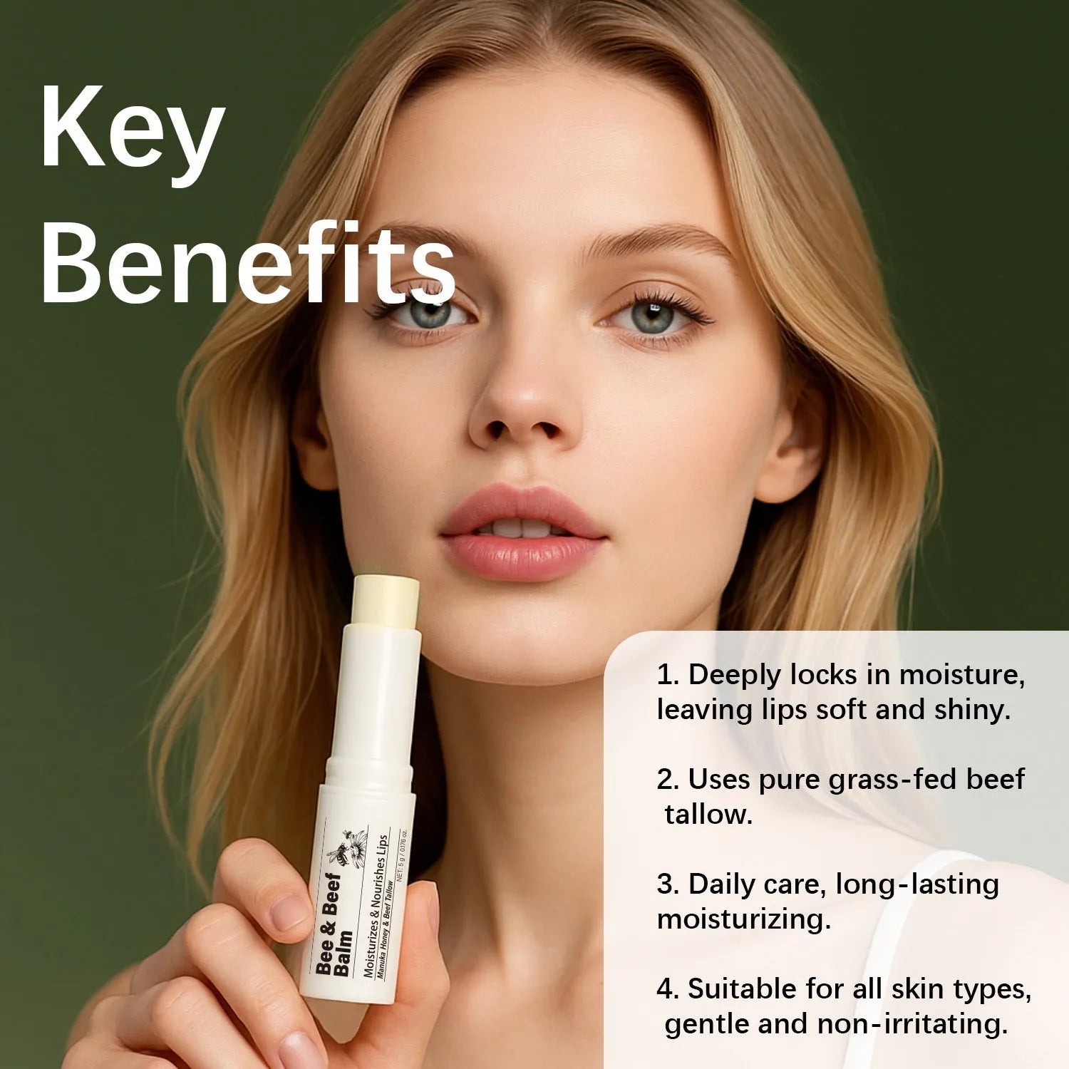 Beef fat and organic grass-fed butter lip balm stick 83mm tall 19mm wide FP-B020 colour