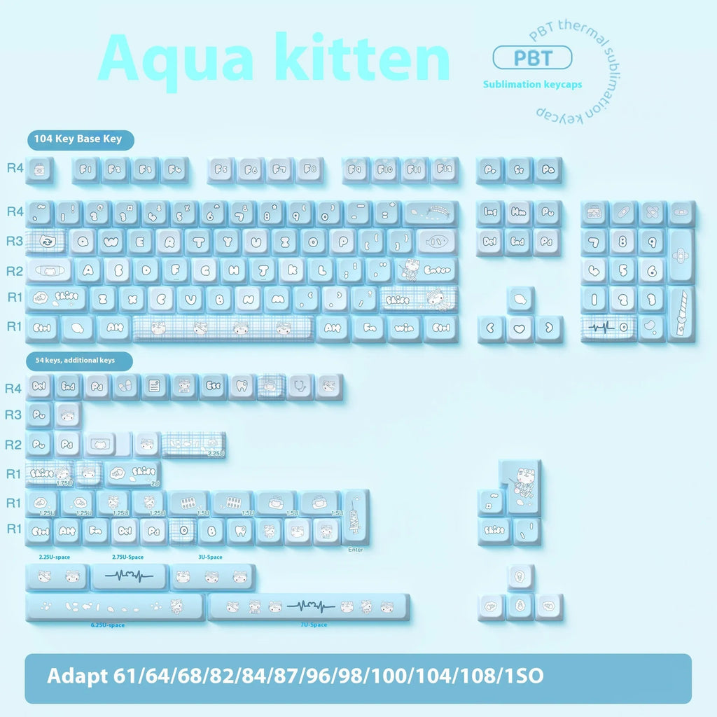 Watercolour cat custom keycap set for mechanical keyboards with sublimation printing