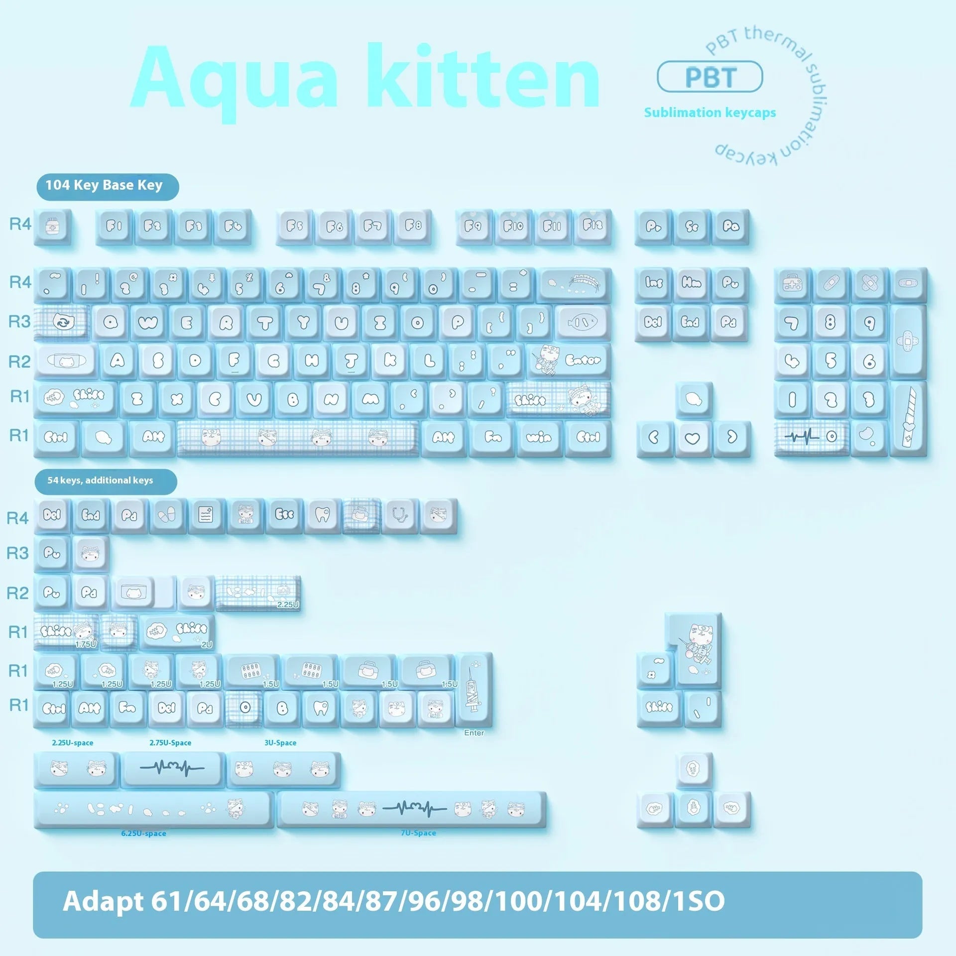 Watercolour cat custom keycap set for mechanical keyboards with sublimation printing