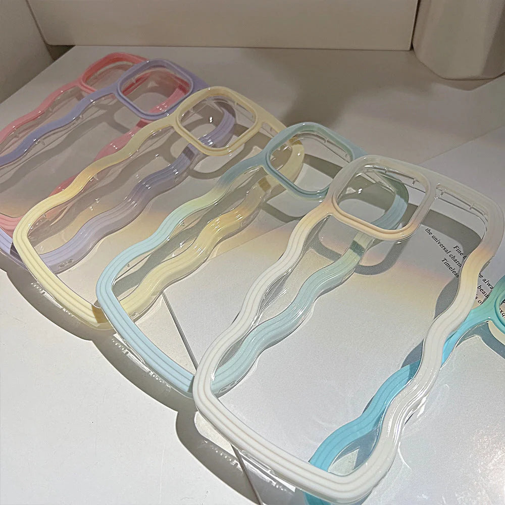 Wave border mobile phone case in solid candy colours for iPhone protection
