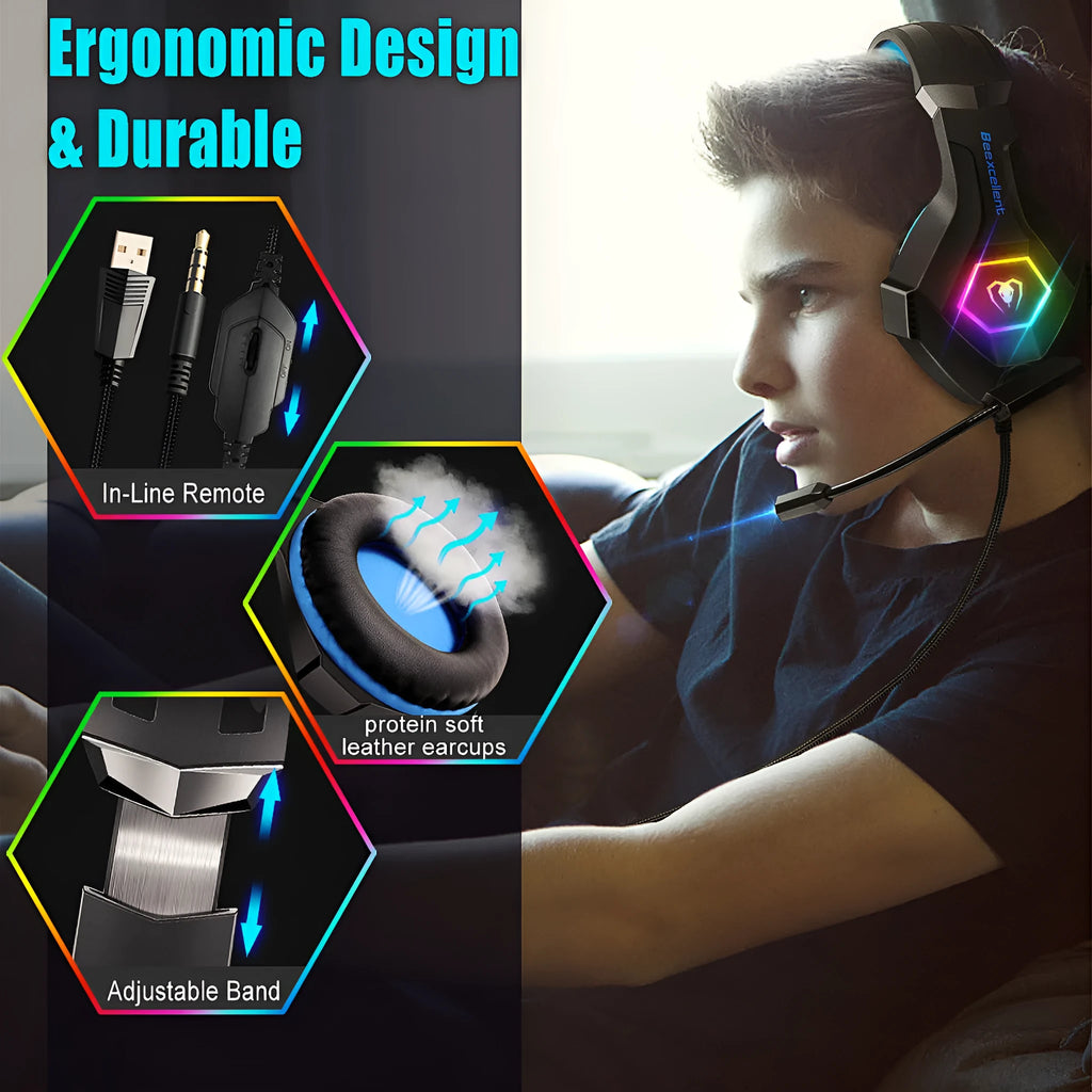 Thunder Wear Luminous gaming headset with microphone and LED lighting in black with coloured accents