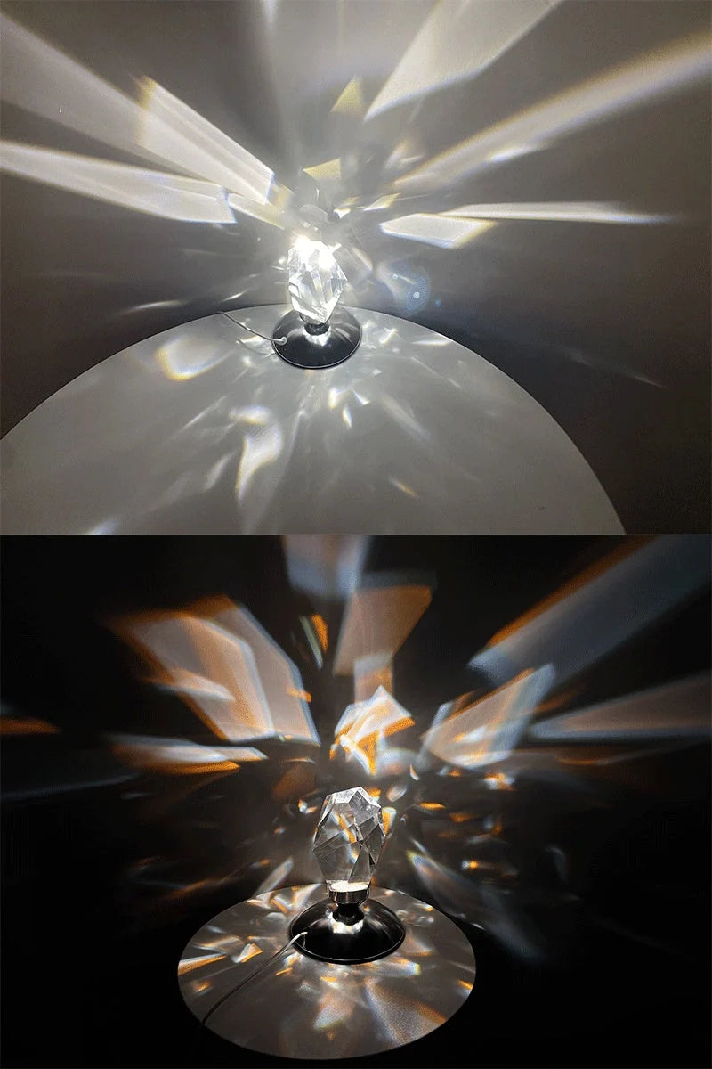LED Crystal Night Light with Remote Control showcasing diamond-cut pattern projection