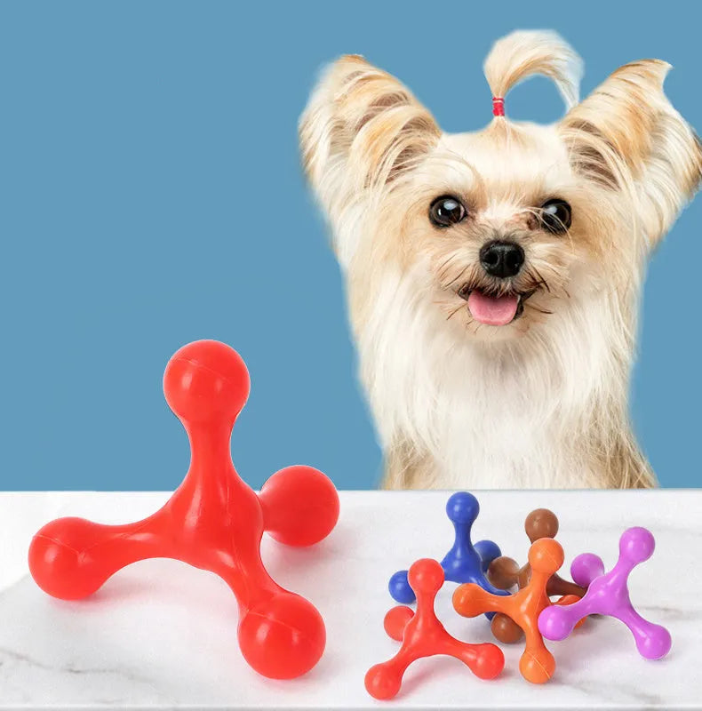 Silicone three-legged chew toy for small and medium dogs in assorted colours