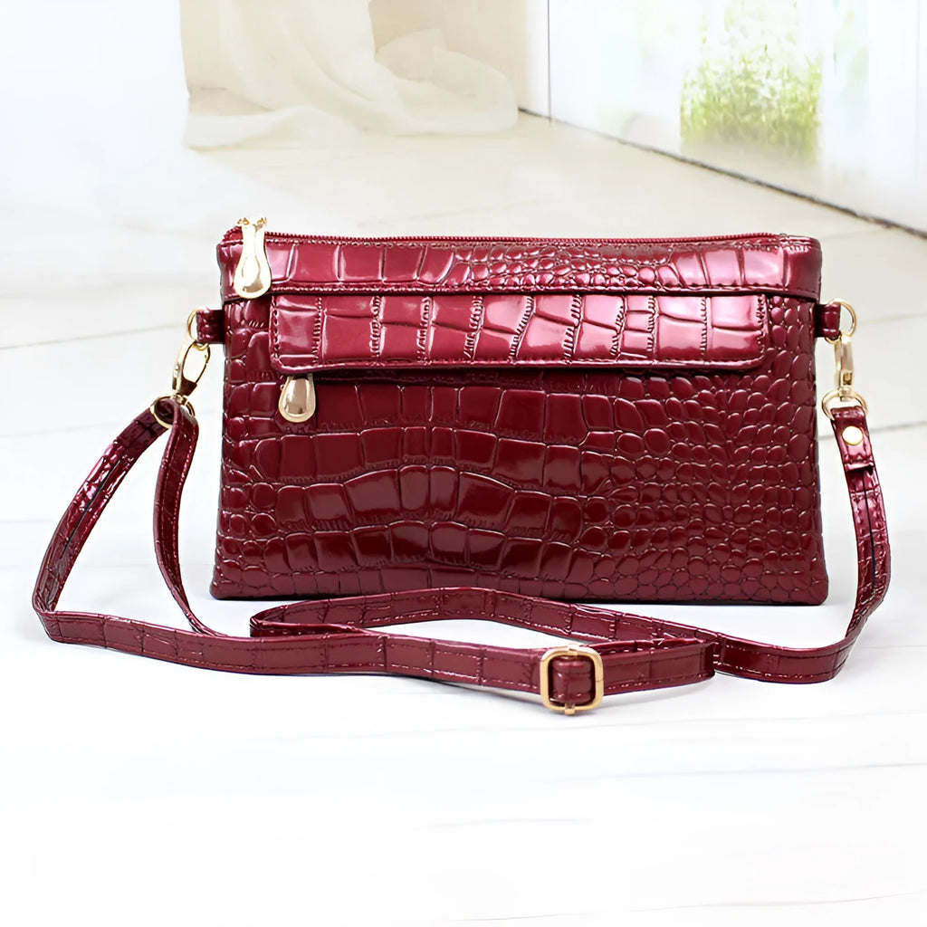 Soft PU women's shoulder messenger bag in horizontal square shape showing 24cm width dimensions