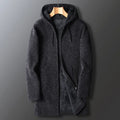 Men's plus velvet thickened chenille sweater in black, long sleeve casual knit top on model
