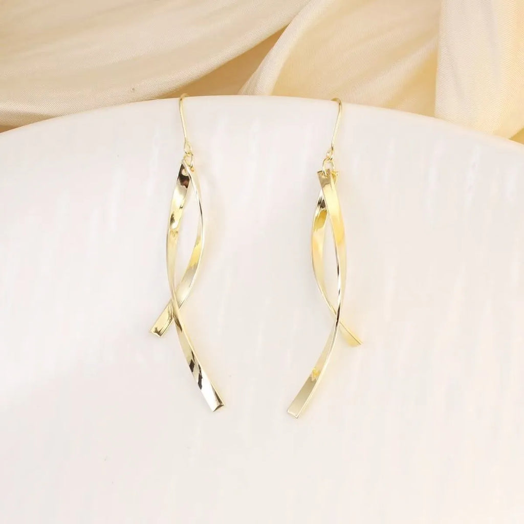 Fashion minimalist cross line gold tassel earrings for women in lightweight zinc alloy geometric style