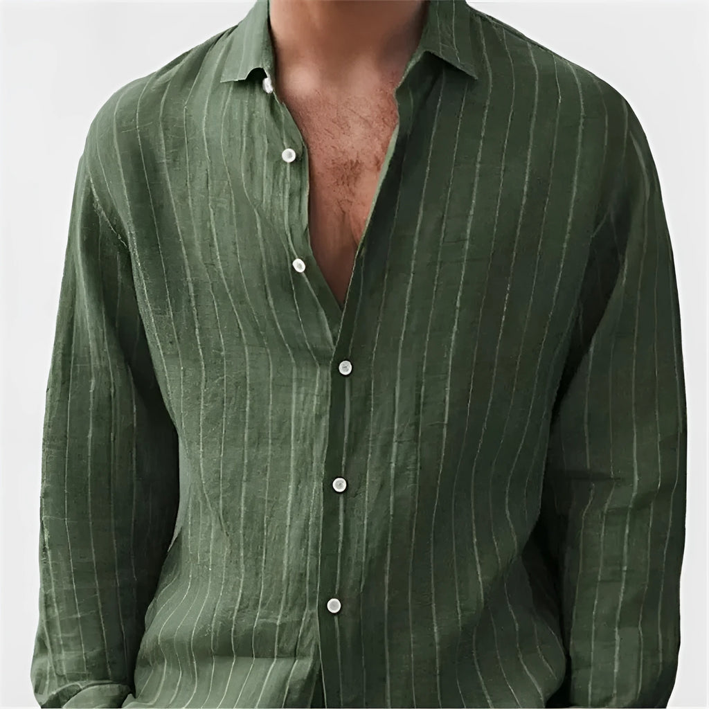 Men's loose fit striped cardigan style shirt in polyester for leisure wear