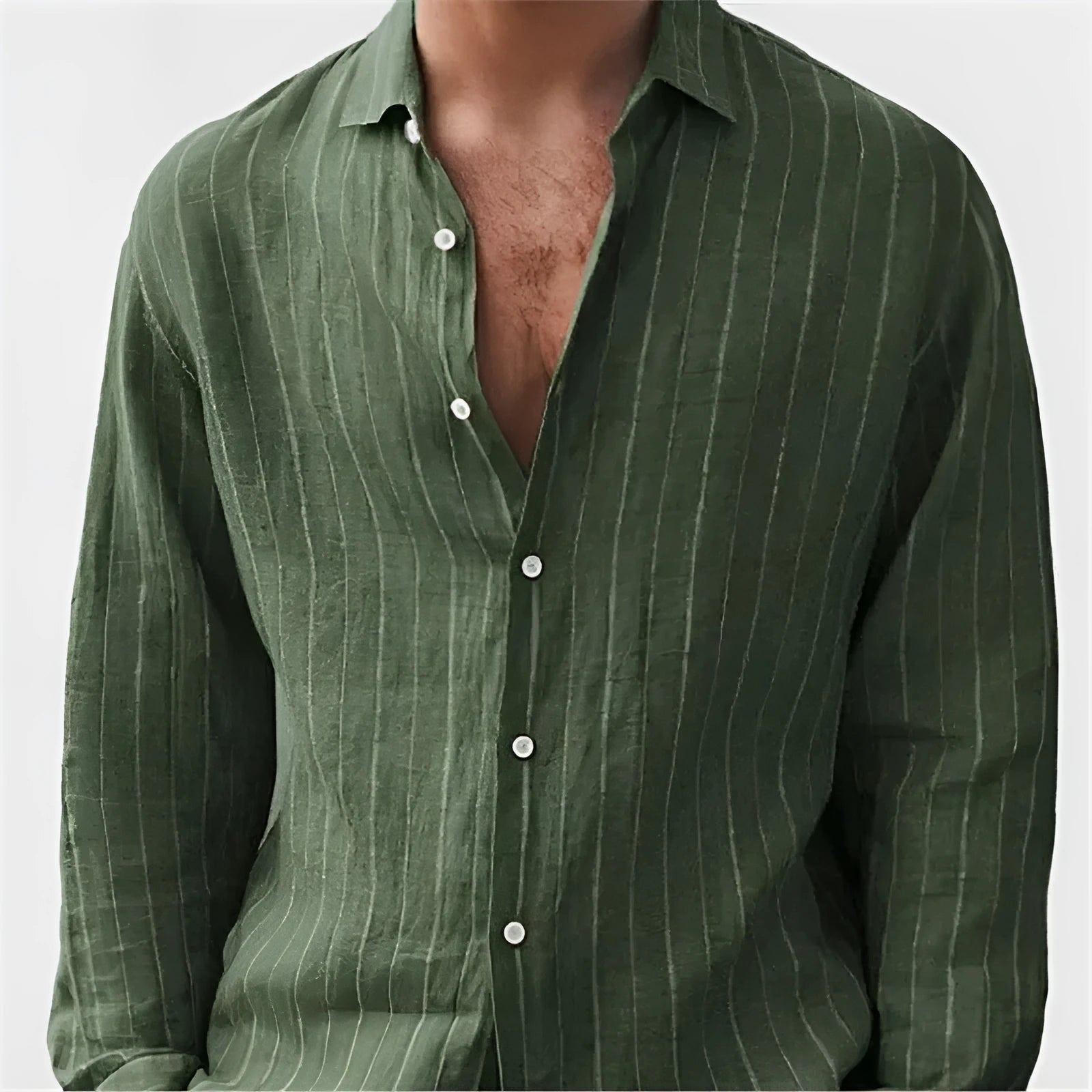 Men's loose fit striped cardigan style shirt in polyester for leisure wear