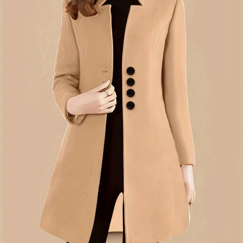 Women's slim-fit modal coat with rabbit fur fabric in army green colour, showing 40cm short length and Korean style cut