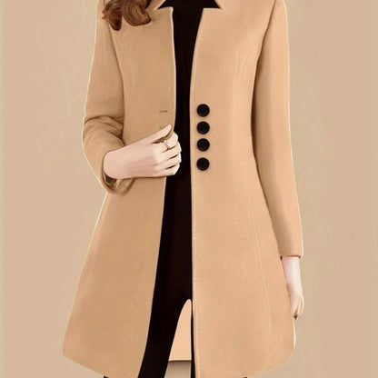 Women's slim-fit modal coat with rabbit fur fabric in army green colour, showing 40cm short length and Korean style cut