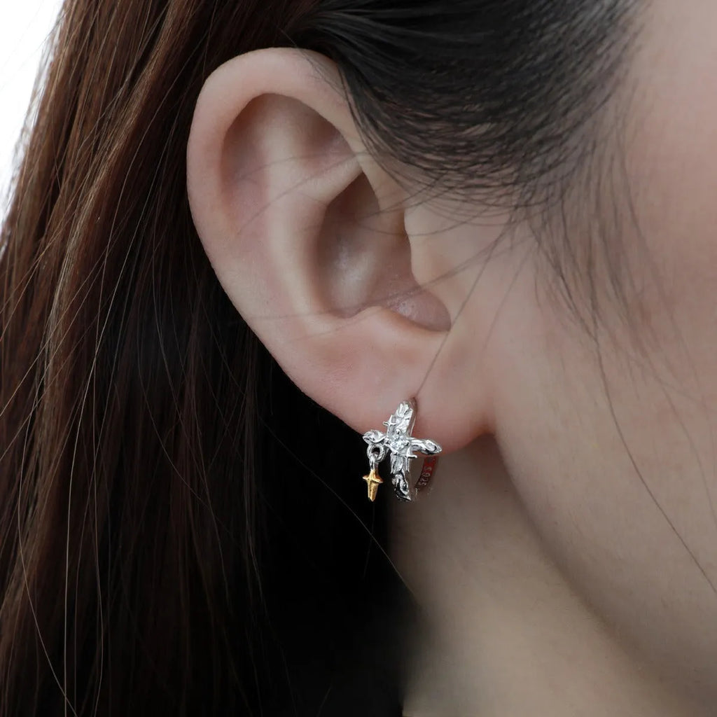925 sterling silver cross earrings with white gold colour finish and geometric XINGX design